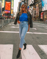 Times Square Padded Shoulder Blouse - Royal Blue - FINAL SALE TCEC-001